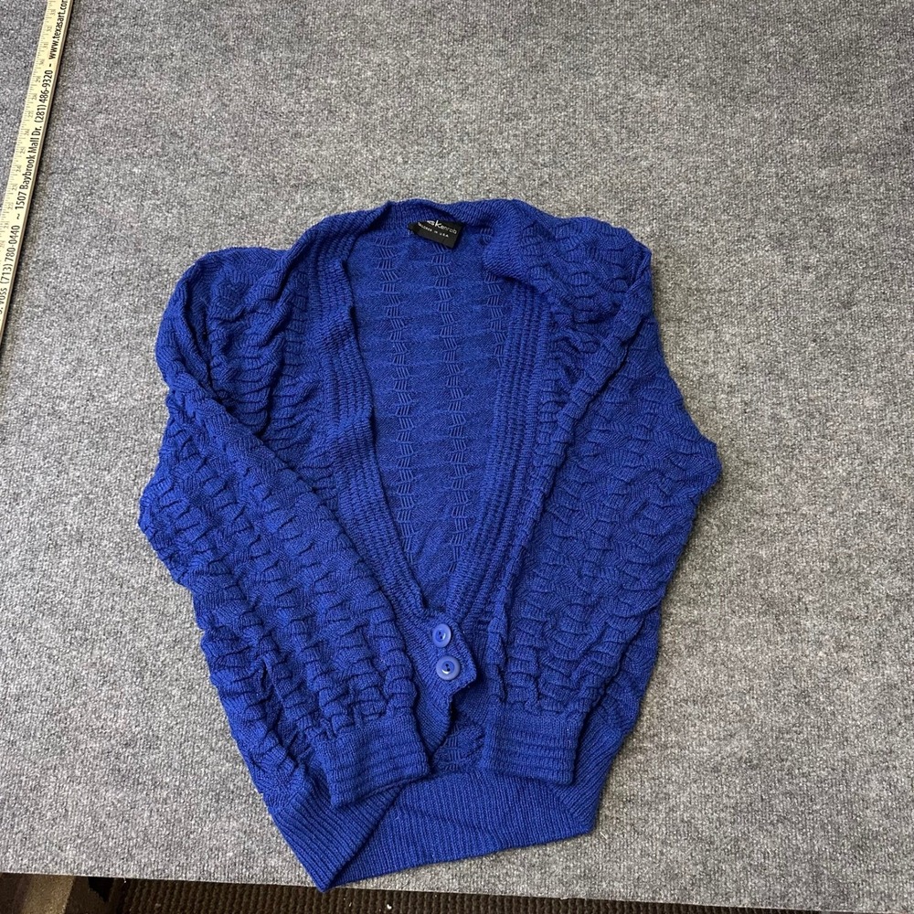 James Kenrob Cardigan Womens Size L Blue Textured Knit USA Made Vintage Sweater